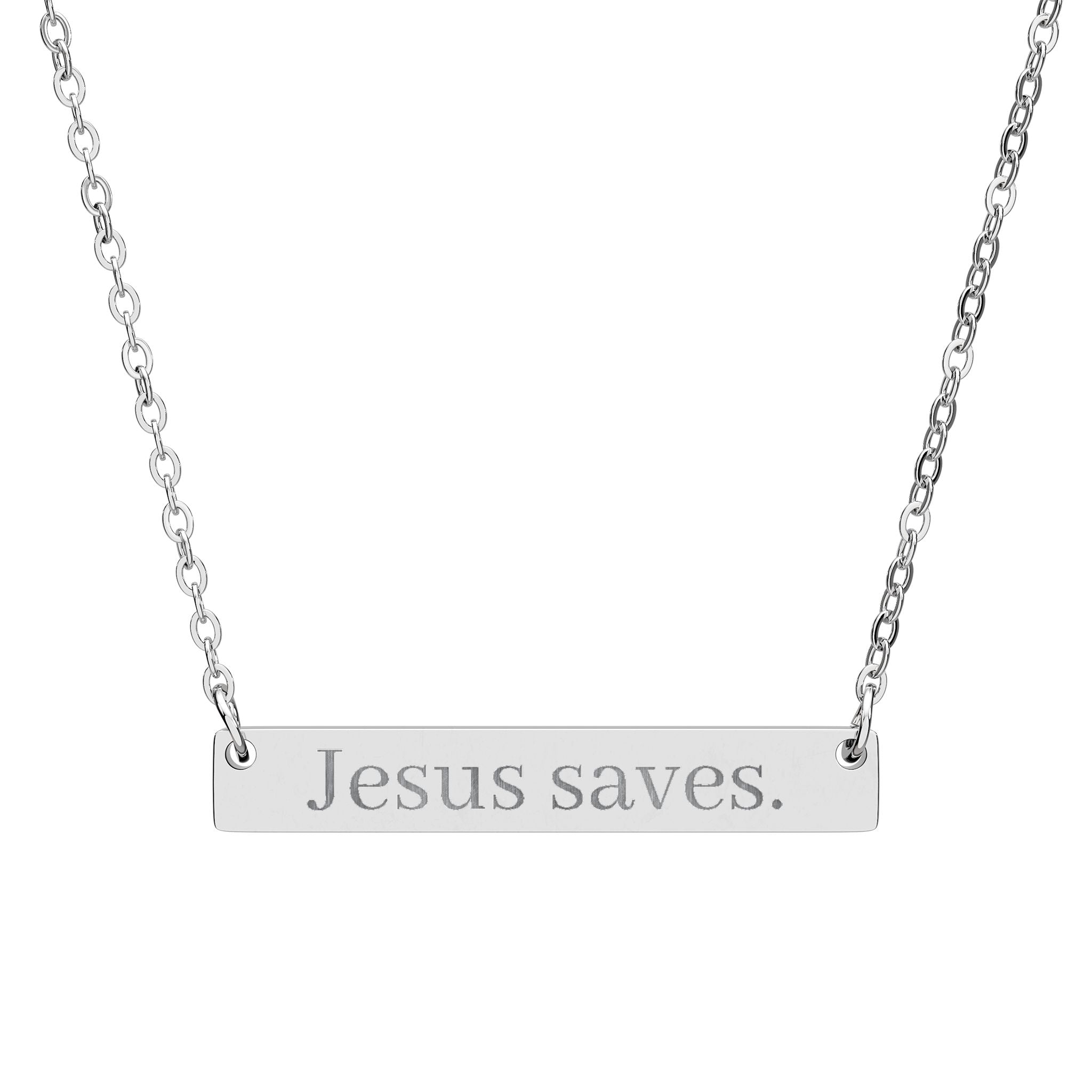 Jesus Saves Horizontal Bar Necklace — Engraved 'Jesus is the Way, the Truth, and the Light'