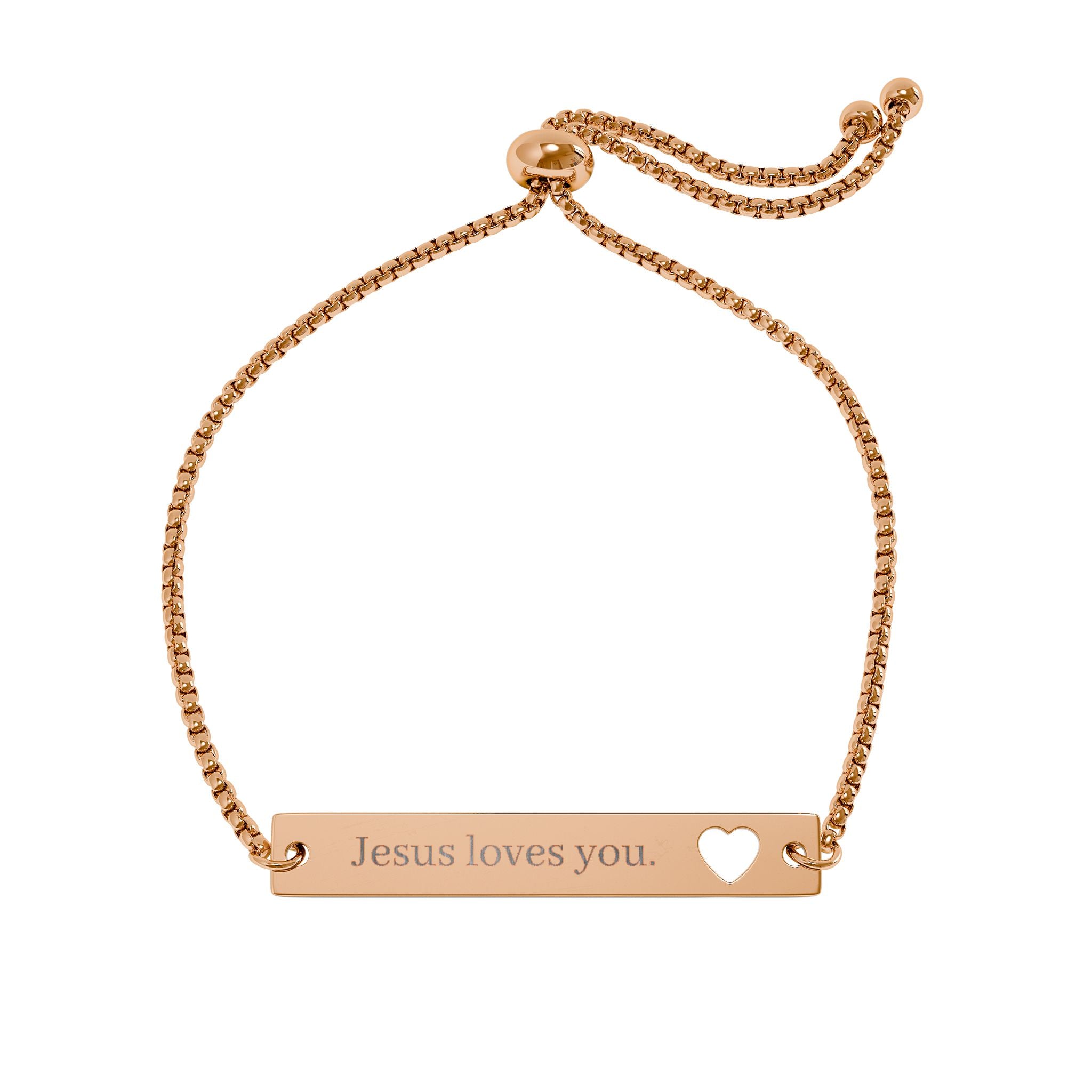 Adjustable Heart Cutout Bar Bracelet — Engravable Gold or Rose Gold