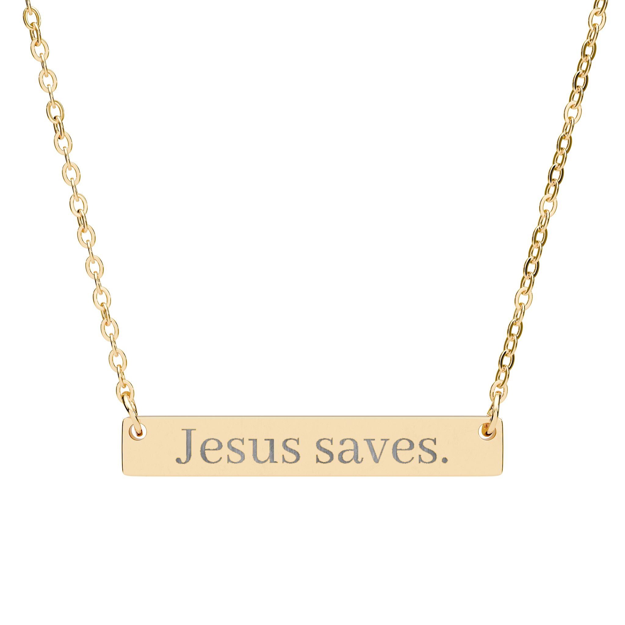 Jesus Saves Horizontal Bar Necklace — Engraved 'Jesus is the Way, the Truth, and the Light'