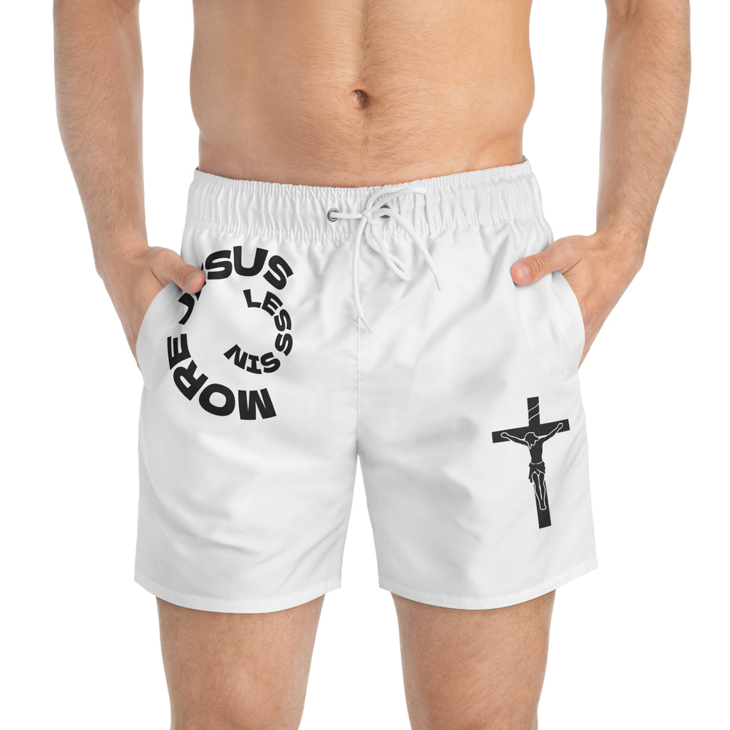 Christian Swim Trunks - 'More Jesus' Cross Beach Shorts
