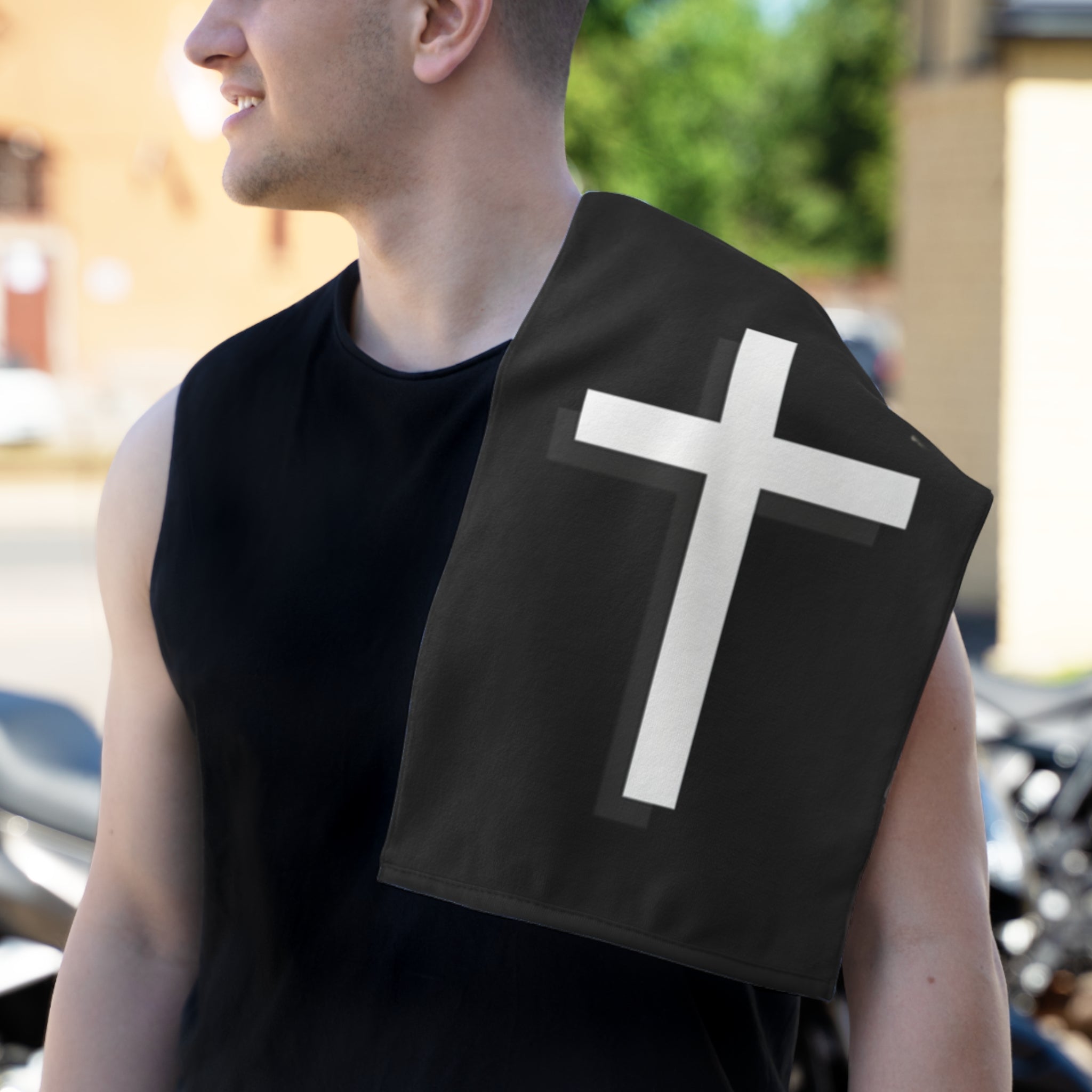Cross Rally Towel — Black Christian Devotional 11x18 Sports Towel