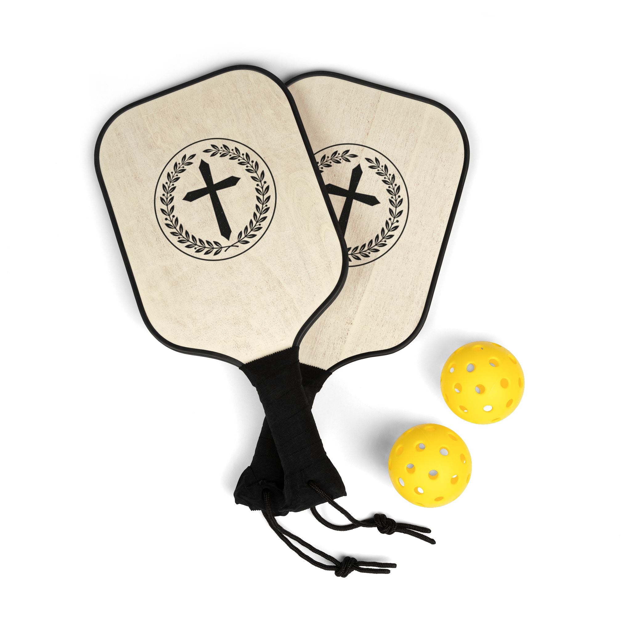 Christian Cross Pickleball Paddles Set – Faith-Inspired Pickleball Kit with Laurel Wreath Design