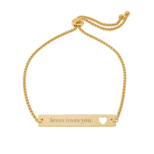 Adjustable Heart Cutout Bar Bracelet — Engravable Gold or Rose Gold